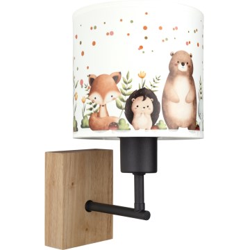 Brilagi - Lampă de perete pentru copii BOBO WOOD 1xE27/25W/230V stejar/negru/alb/cu animale
