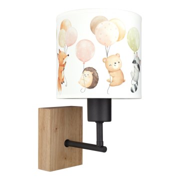 Brilagi - Lampă de perete pentru copii BOBO WOOD 1xE27/25W/230V, stejar/negru/alb, cu motive jucăușe de animale