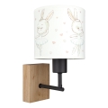 Brilagi - Lampă de perete pentru copii BOBO WOOD 1xE27/25W/230V stejar/negru/alb/iepurași