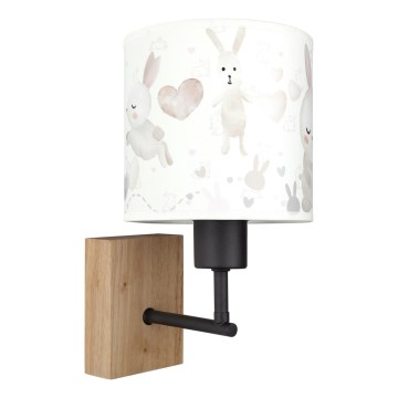 Brilagi - Lampă de perete pentru copii BOBO WOOD 1xE27/25W/230V stejar/negru/alb/iepurași
