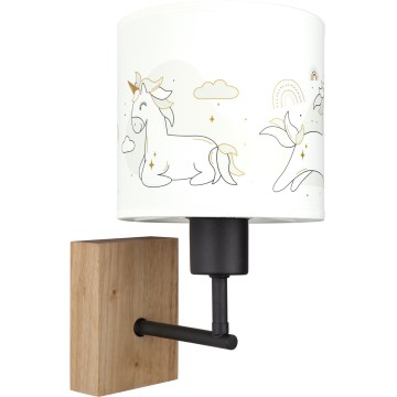 Brilagi - Lampă de perete pentru copii BOBO WOOD 1xE27/25W/230V stejar/negru/alb/unicorni