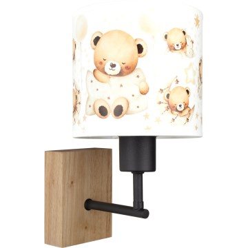 Brilagi - Lampă de perete pentru copii BOBO WOOD 1xE27/25W/230V stejar/negru/alb/ursuleți