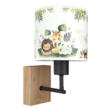 Brilagi - Lampă de perete pentru copii BOBO WOOD 1xE27/25W/230V stejar/negru/alb/verde/junglă