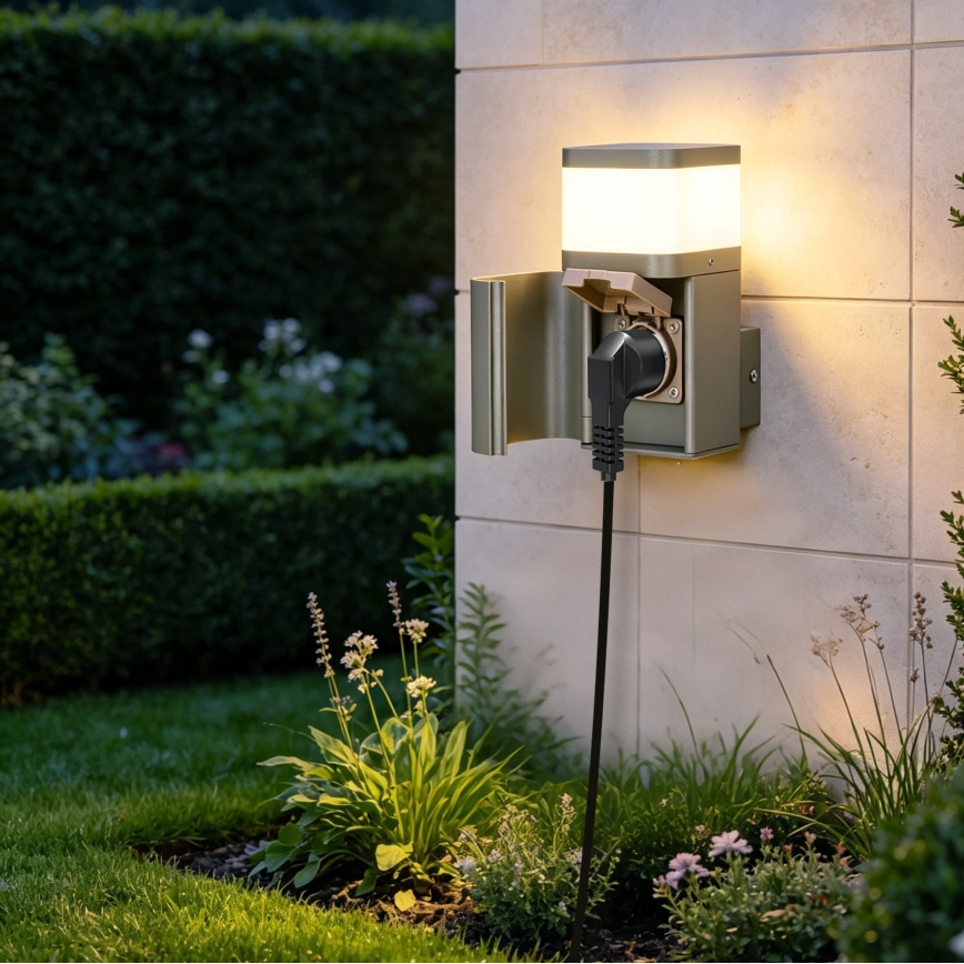 BRILAGI - Aplică de perete pentru exterior cu priză SCHUKO PILLAR 1xG9/11W/230V IP44 gri