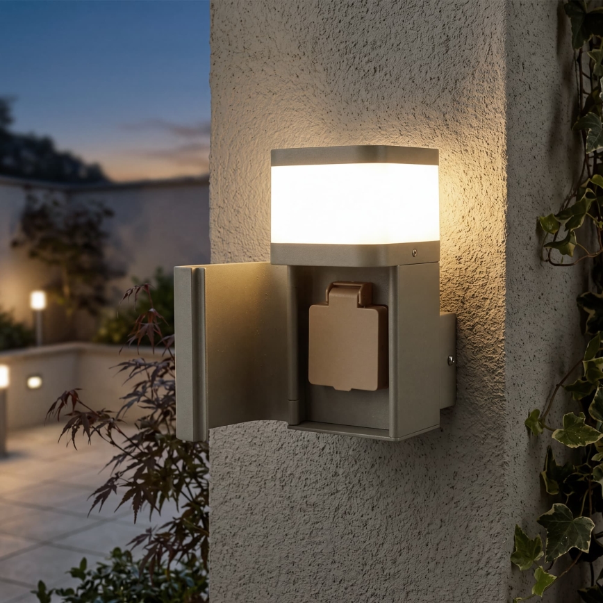 BRILAGI - Aplică de perete pentru exterior cu priză SCHUKO PILLAR 1xG9/11W/230V IP44 gri