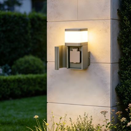 BRILAGI - Aplică de perete pentru exterior cu priză SCHUKO PILLAR 1xG9/11W/230V IP44 gri