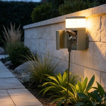 BRILAGI - Aplică de perete pentru exterior cu priză SCHUKO PILLAR 1xG9/11W/230V IP44 gri