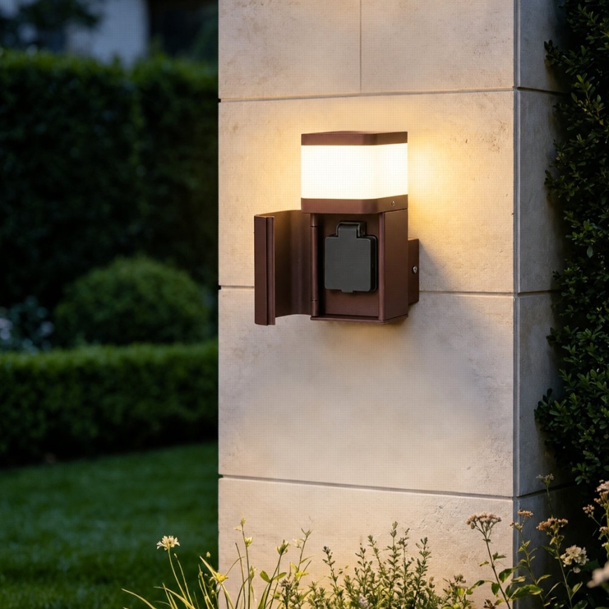 BRILAGI - Lampă de perete pentru exterior cu priză SCHUKO PILLAR 1xG9/11W/230V IP44 maro