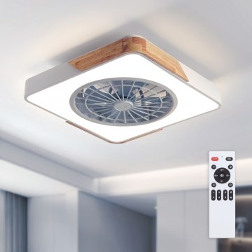 Brilagi - Lampă de plafon cu ventilator LED dimabilă, 38W, 230V, 3000–6500K, 50x50 cm, alb/stejar, cu telecomandă