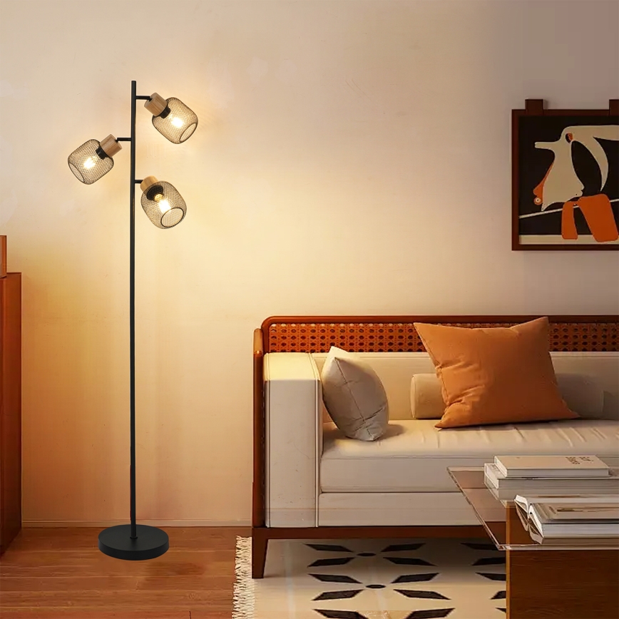 Brilagi - Lampă de podea BASKLITE 3xE27/15W/230V lemn/negru