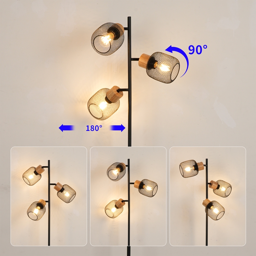 Brilagi - Lampă de podea BASKLITE 3xE27/15W/230V lemn/negru