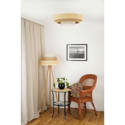 Brilagi - Lampă de podea CEDAR LUNETA 1xE27/15W/230V ratan/maro/crem