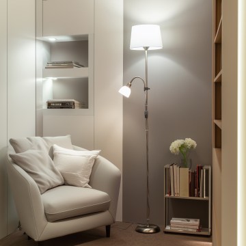 Brilagi - Lampă de podea CERIA 2 în 1, 1xE27/100W/230V + 1xE14/25W, crom mat/alb