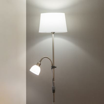 Brilagi - Lampă de podea CERIA 2 în 1, 1xE27/100W/230V + 1xE14/25W, crom mat/alb