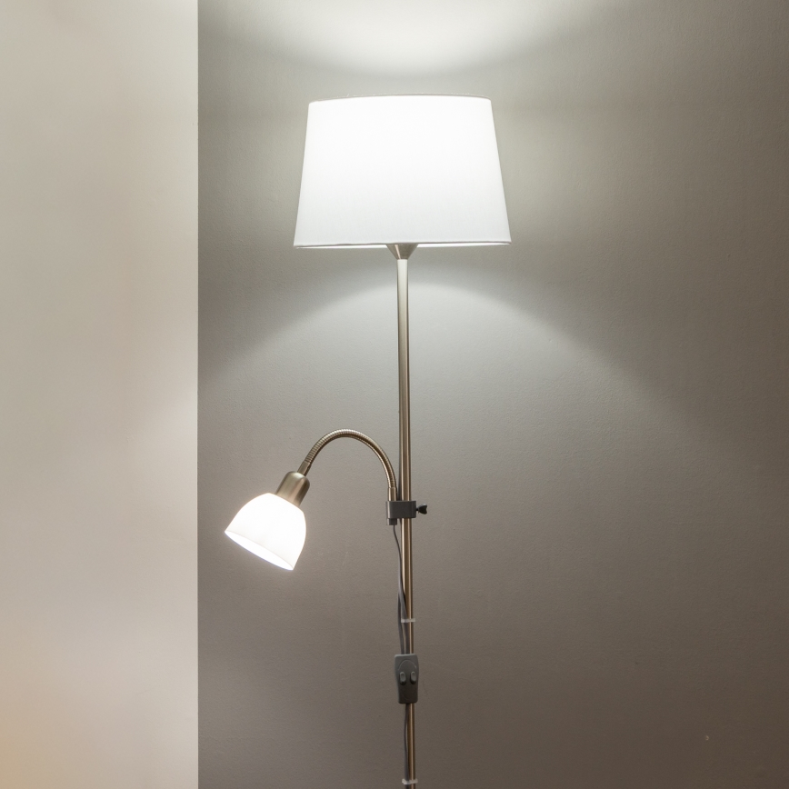 Brilagi - Lampă de podea CERIA 2 în 1, 1xE27/100W/230V + 1xE14/25W, crom mat/alb