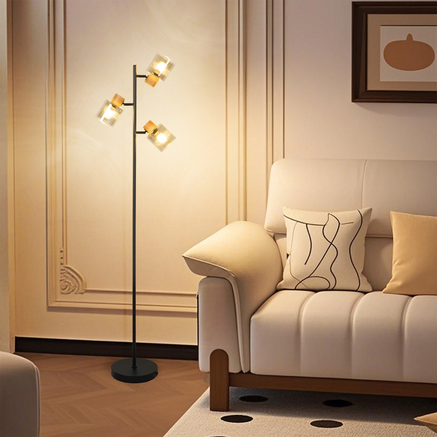 Brilagi - Lampă de podea HYGGE 3xE14/15W/230V lemn/fumuriu