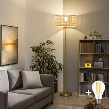 Brilagi - Lampă de podea LED CERIA 1xE27/20W/230V Ø 25 cm bambus/auriu