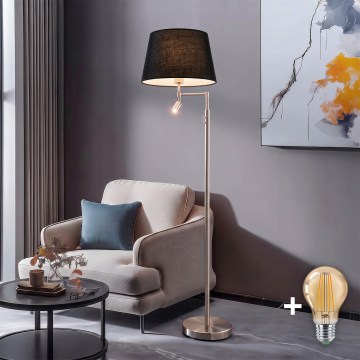 BRILAGI - Lampă de podea LED CERIA 1xE27/60W/230V + LED/2,1W Ø 45 cm crom mat/negru