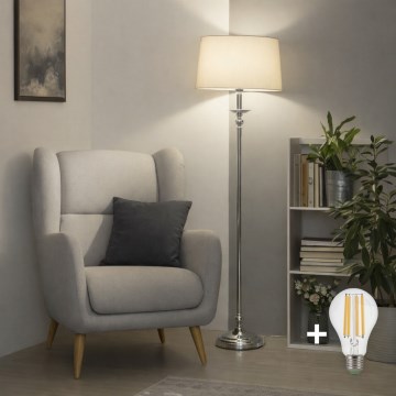 Brilagi - Lampă de podea LED CERIA, 1xE27/60W/230V, Ø 45 cm, crom lucios/bej