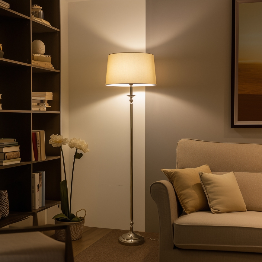 Brilagi - Lampă de podea LED CERIA, 1xE27/60W/230V, Ø 45 cm, crom lucios/bej