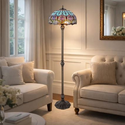 Brilagi - Lampă de podea Tiffany cu vitralii LORAS 2xE27/60W/230V