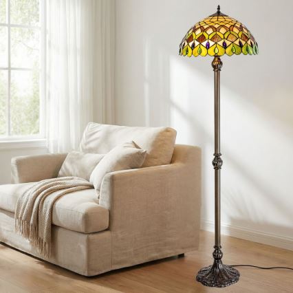 Brilagi - Lampă de podea Tiffany cu vitralii MARGARET 2xE27/60W/230V