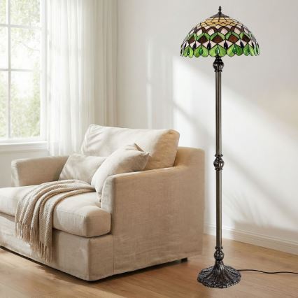 Brilagi - Lampă de podea Tiffany cu vitralii MARGARET 2xE27/60W/230V