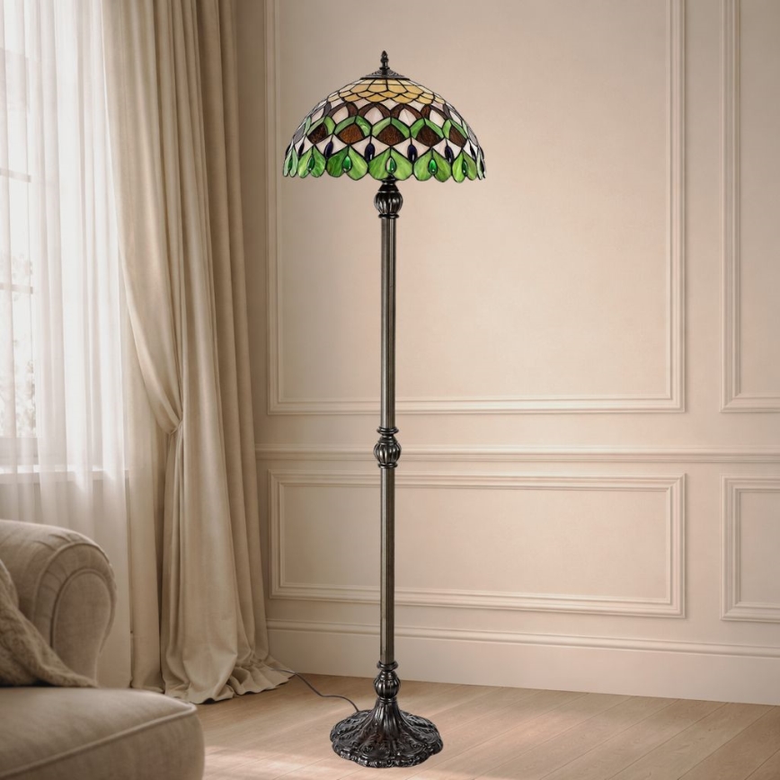 Brilagi - Lampă de podea Tiffany cu vitralii MARGARET 2xE27/60W/230V