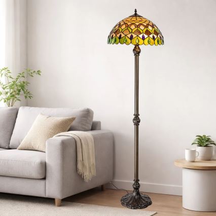 Brilagi - Lampă de podea Tiffany cu vitralii MARGARET 2xE27/60W/230V