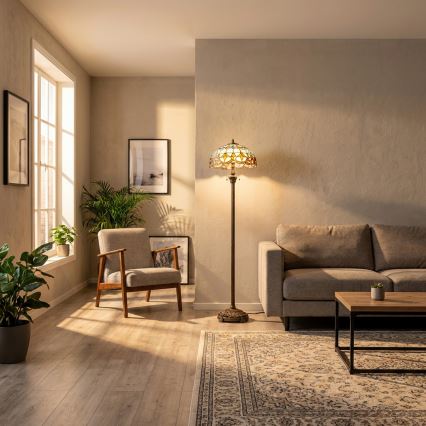 Brilagi - Lampă de podea Tiffany MIRABELLA, abajur din vitralii, 2xE27/60W/230V