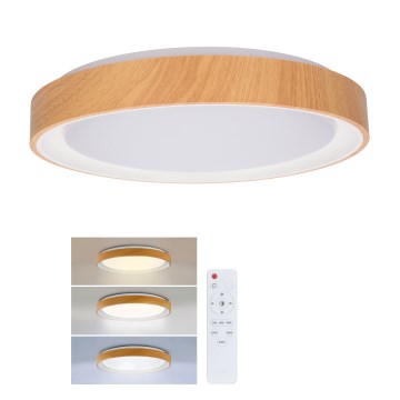 Brilagi - Lampă de tavan LED cu reglare a intensității FLOCO LED/48W/230V Ø 40 cm, decor lemn/alb + telecomandă