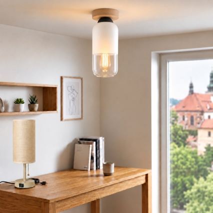BRILAGI - Lampă de tavan LED RETRO GLASS 1xE27/60W/230V Ø 14 cm stejar/alb