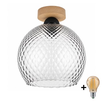 BRILAGI - Lampă de tavan LED RETRO GLASS 1xE27/60W/230V Ø 25 cm stejar/gri fumuriu