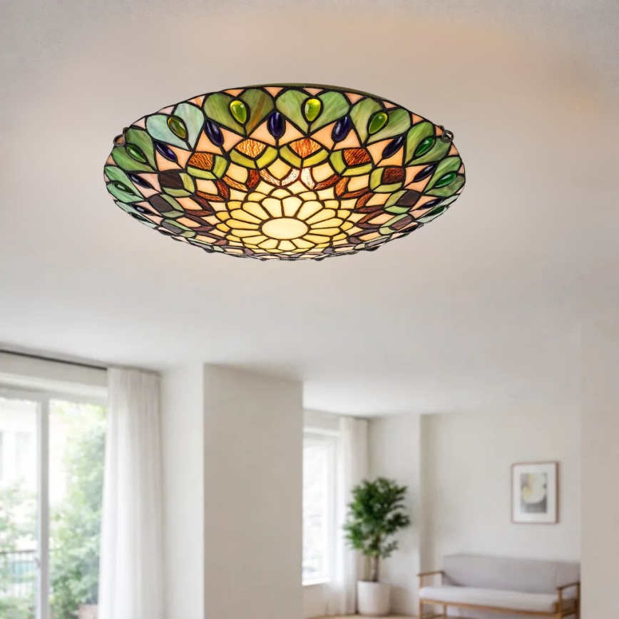 Brilagi - Lampă de tavan Tiffany MARGARET din vitralii, 2xE27/60W/230V, Ø 40 cm