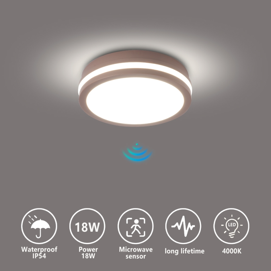 Brilagi - Plafonieră LED pentru exterior cu senzor BENE LED/18W/230V Ø 21,5 cm maro IP54