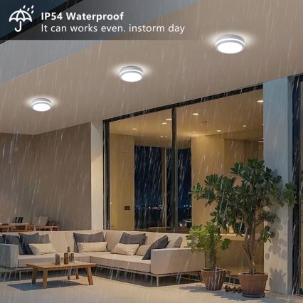 Brilagi - Lampă de tavan LED pentru exterior cu senzor BENE LED/18W/230V Ø 21,5 cm albă IP54