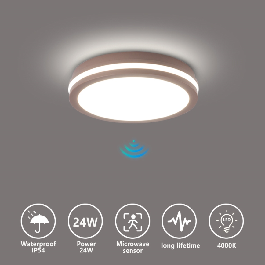Brilagi - Corp de iluminat LED pentru exterior cu senzor BENE LED/24W/230V diametru 26 cm maro IP54