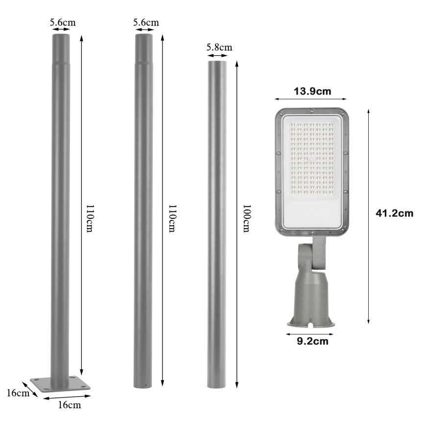 Brilagi - Lampă stradală LED de exterior URBANLIGHT, cu stâlp și braț articulat, 3 m, LED 50W, 230V, gri, IP65