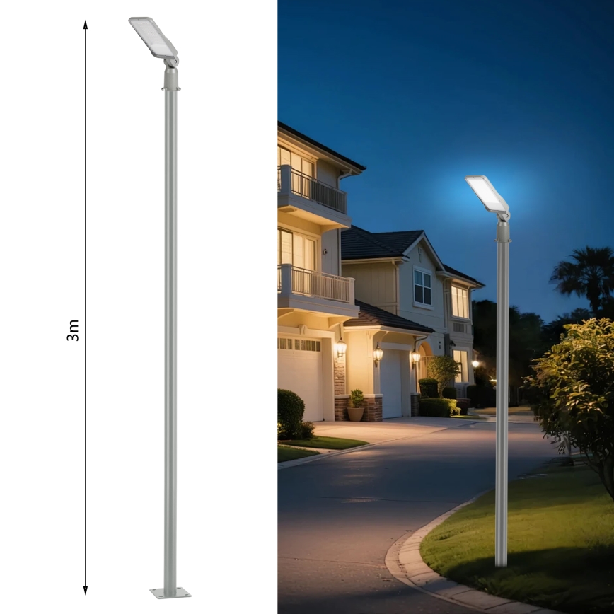 Brilagi - Lampă stradală LED de exterior URBANLIGHT, cu stâlp și braț articulat, 3 m, LED 50W, 230V, gri, IP65