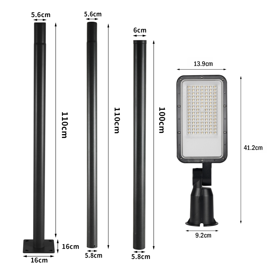 Brilagi - Lampă stradală LED pentru exterior URBANLIGHT, cu stâlp de 3 m și articulație, LED 50W, 230V, negru, IP65