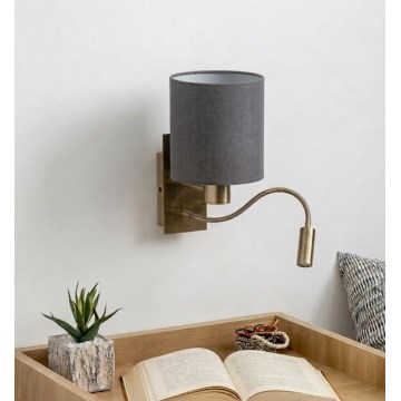 Brilagi - Lampă LED de perete flexibilă NUBILA, 1xE27/25W/230V + LED/3W, alamă/gri deschis