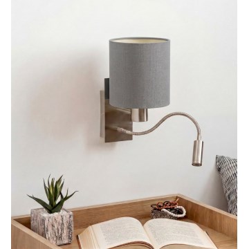 Brilagi - Lampă LED de perete flexibilă NUBILA 1xE27/25W/230V + LED/3W crom mat/gri deschis