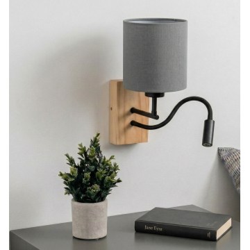 Brilagi - Lampă LED de perete flexibilă NUBILA WOOD 1xE27/25W/230V + LED/3W stejar/negru/gri deschis
