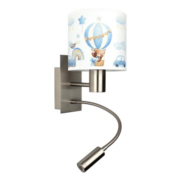 Brilagi - Lampă LED de perete flexibilă pentru copii BOBO 1xE27/25W/230V + LED/3W crom mat/alb/albastru/cu ursuleți