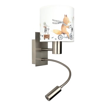 Brilagi - Lampă LED de perete flexibilă pentru copii BOBO 1xE27/25W/230V + LED/3W crom mat/alb/cu animale