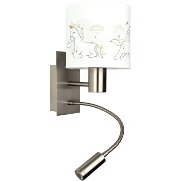 Brilagi - Lampă LED de perete flexibilă pentru copii BOBO 1xE27/25W/230V + LED/3W crom mat/alb/cu unicorni