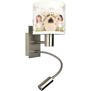Brilagi - Lampă LED de perete flexibilă pentru copii BOBO 1xE27/25W/230V + LED/3W, crom mat/alb/roz/zâne