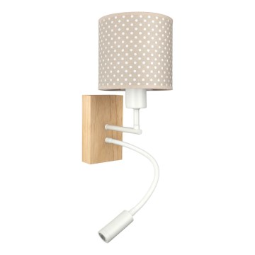 Brilagi - Lampă LED de perete flexibilă pentru copii BOBO WOOD 1xE27/25W/230V + LED/3W stejar/alb/bej/cu buline
