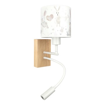 Brilagi - Lampă LED de perete flexibilă pentru copii BOBO WOOD 1xE27/25W/230V + LED/3W stejar/alb/iepurași