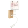 Brilagi - Lampă LED de perete flexibilă pentru copii BOBO WOOD 1xE27/25W/230V + LED/3W stejar/alb/roz/balerine